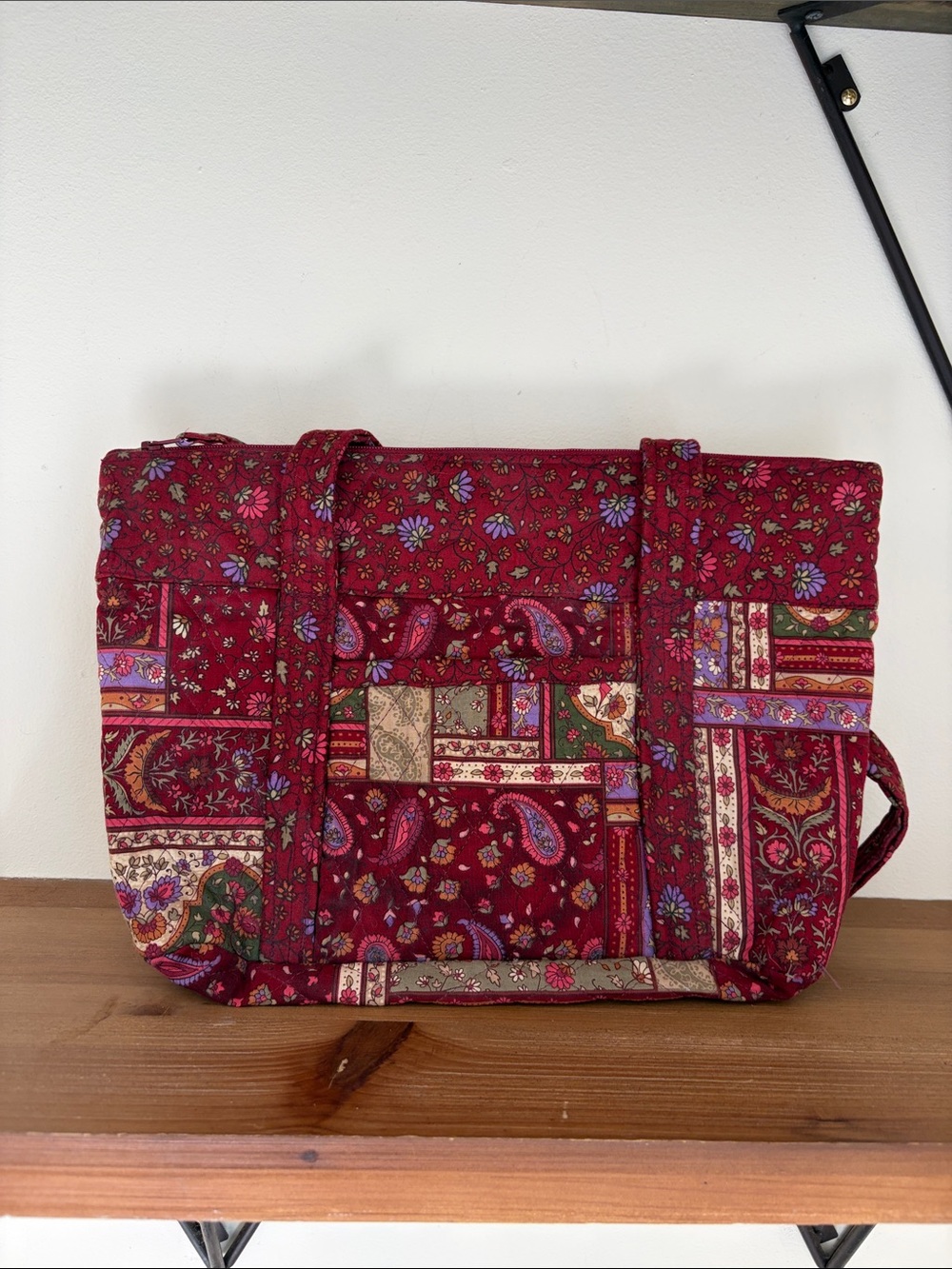 Quilted Red Floral Patchwork Tote Bag - Unbranded